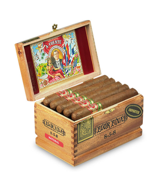 Arturo Fuente 8-5-8 Anniversary Natural Cigar Box of 25 close-up from AuCigars, premium Cuban cigar