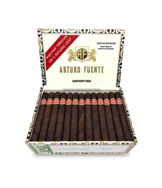 Arturo Fuente Breva Royal Maduro Cigar Box of 50 close-up from AuCigars, premium Cuban cigar