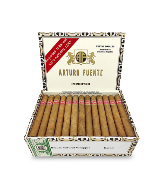 Arturo Fuente Brevas Royal Cigar Box of 50 close-up from AuCigars, premium Cuban cigar