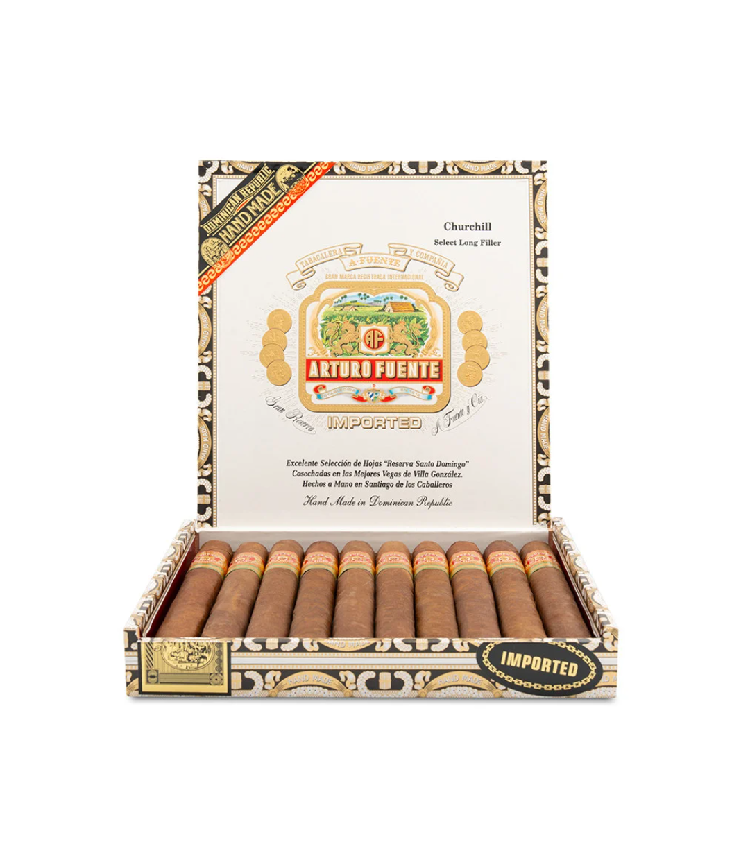Arturo Fuente Churchill 10'S Cigar Box View 2 from AuCigars, premium Cuban cigar