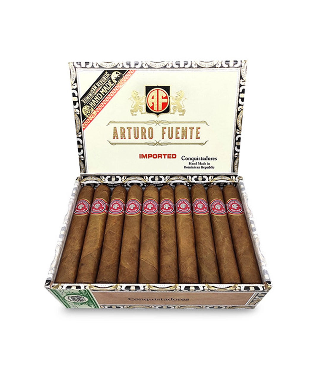 Arturo Fuente Conquistadores Cigar Box of 30 close-up from AuCigars, premium Cuban cigar