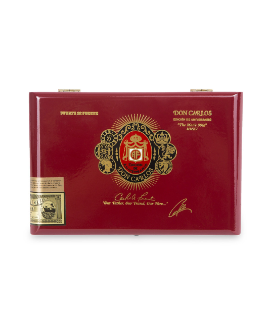 Arturo Fuente Don Carlos Edicion de Aniversario 80th Eye of the Shark Cigar Box View 2 from AuCigars, premium Cuban cigar