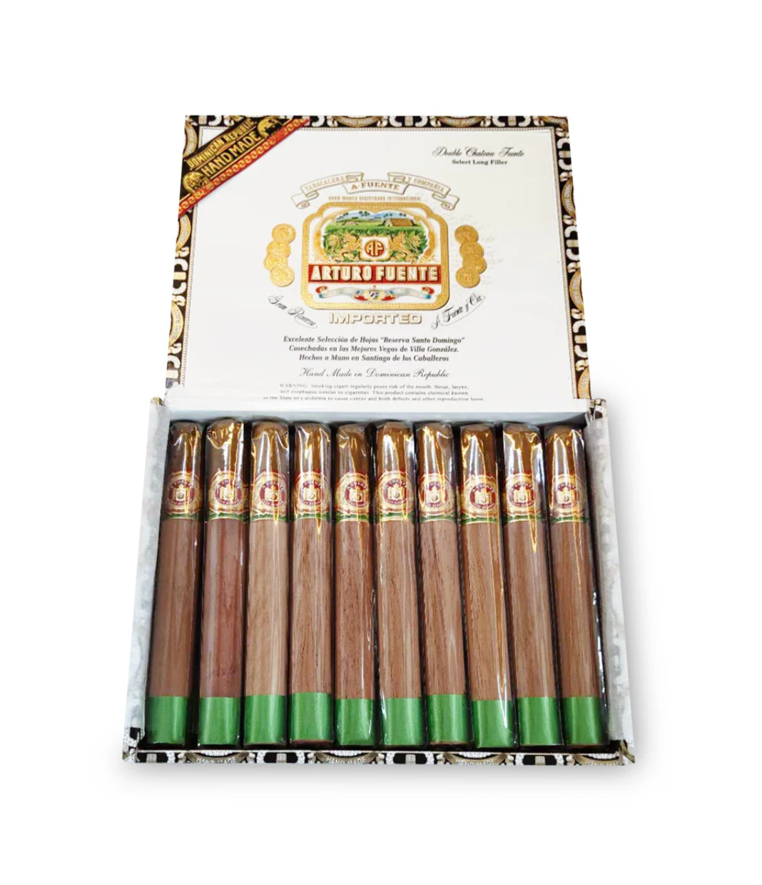 Arturo Fuente Double Chateau Fuente Cigar Box of 10 close-up from AuCigars, premium Cuban cigar