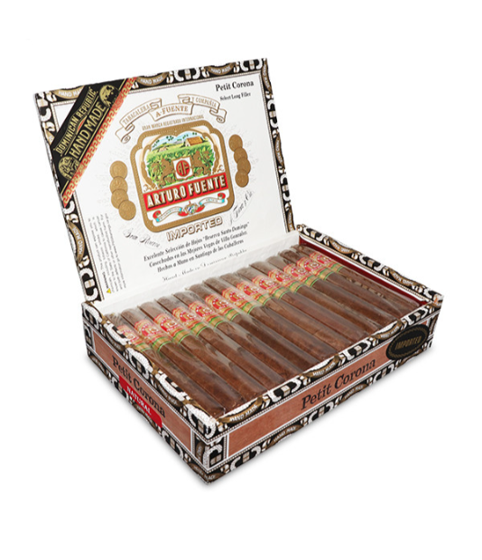 Arturo Fuente Gran Reserva Petit Corona Cigar Box of 25 close-up from AuCigars, premium Cuban cigar