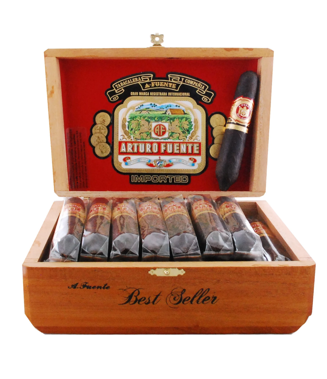 Arturo Fuente Hemingway Best Seller Maduro Cigar Box of 25 close-up from AuCigars, premium Cuban cigar