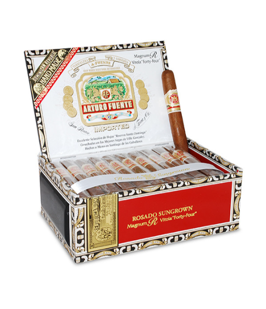 Arturo Fuente Rosado Magnum R 44 Cigar Box of 44 close-up from AuCigars, premium Cuban cigar