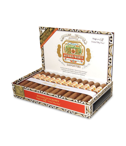 Arturo Fuente Rosado Magnum R 52 Cigar Box of 25 close-up from AuCigars, premium Cuban cigar