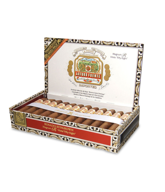 Arturo Fuente Rosado Magnum R 58 Cigar Box of 25 close-up from AuCigars, premium Cuban cigar
