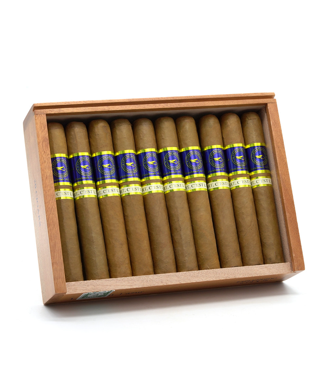 Casa Nicaragua Azul Esplendido Cigar Box of 20 close-up from AuCigars, premium Cuban cigar
