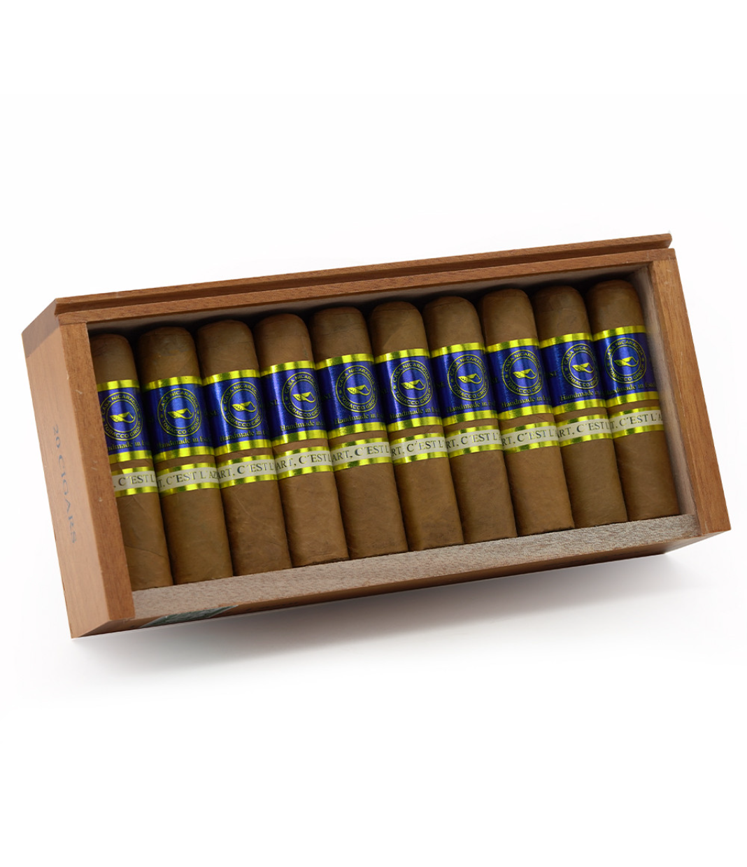 Casa Nicaragua Azul Short Gordo Cigar Box of 20 close-up from AuCigars, premium Cuban cigar