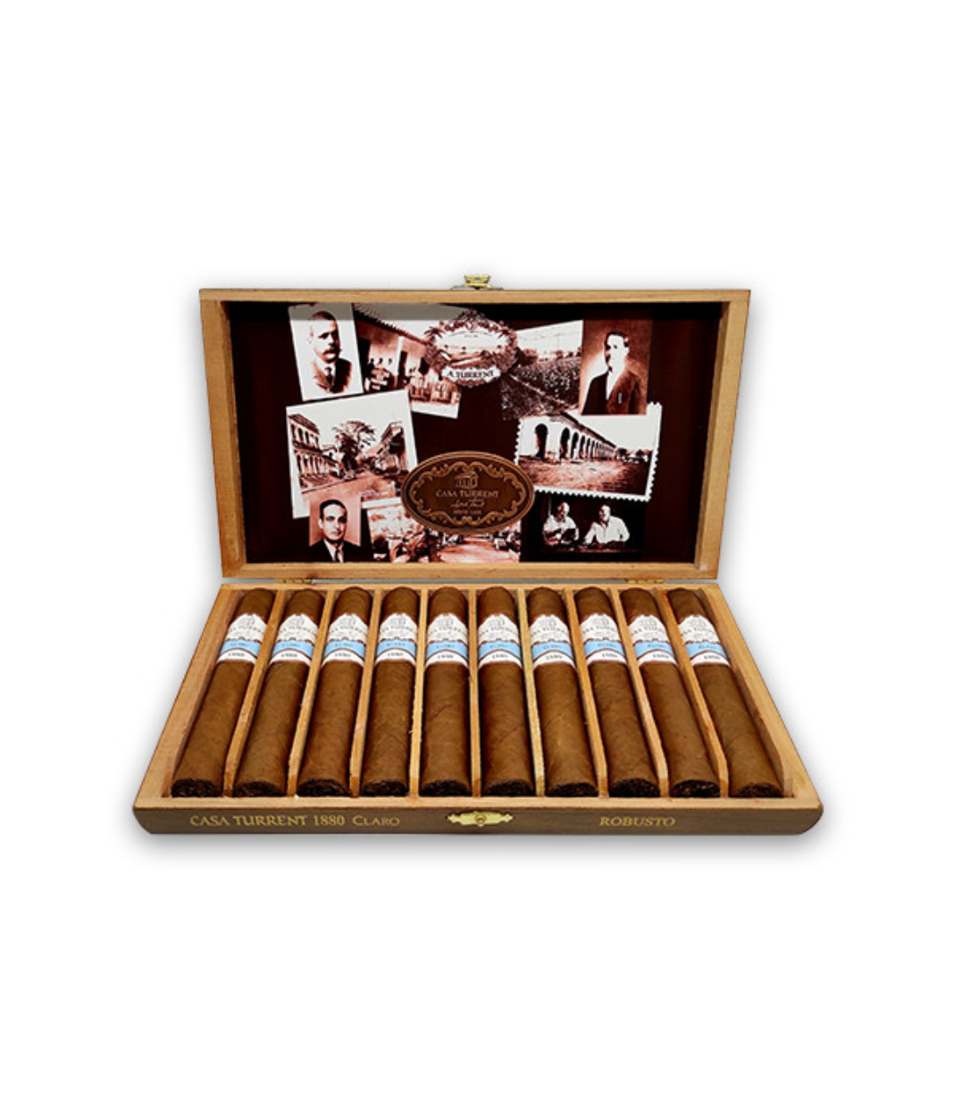 Casa Turrent 1880 Claro Robusto Cigar Box of 10 close-up from AuCigars, premium Cuban cigar