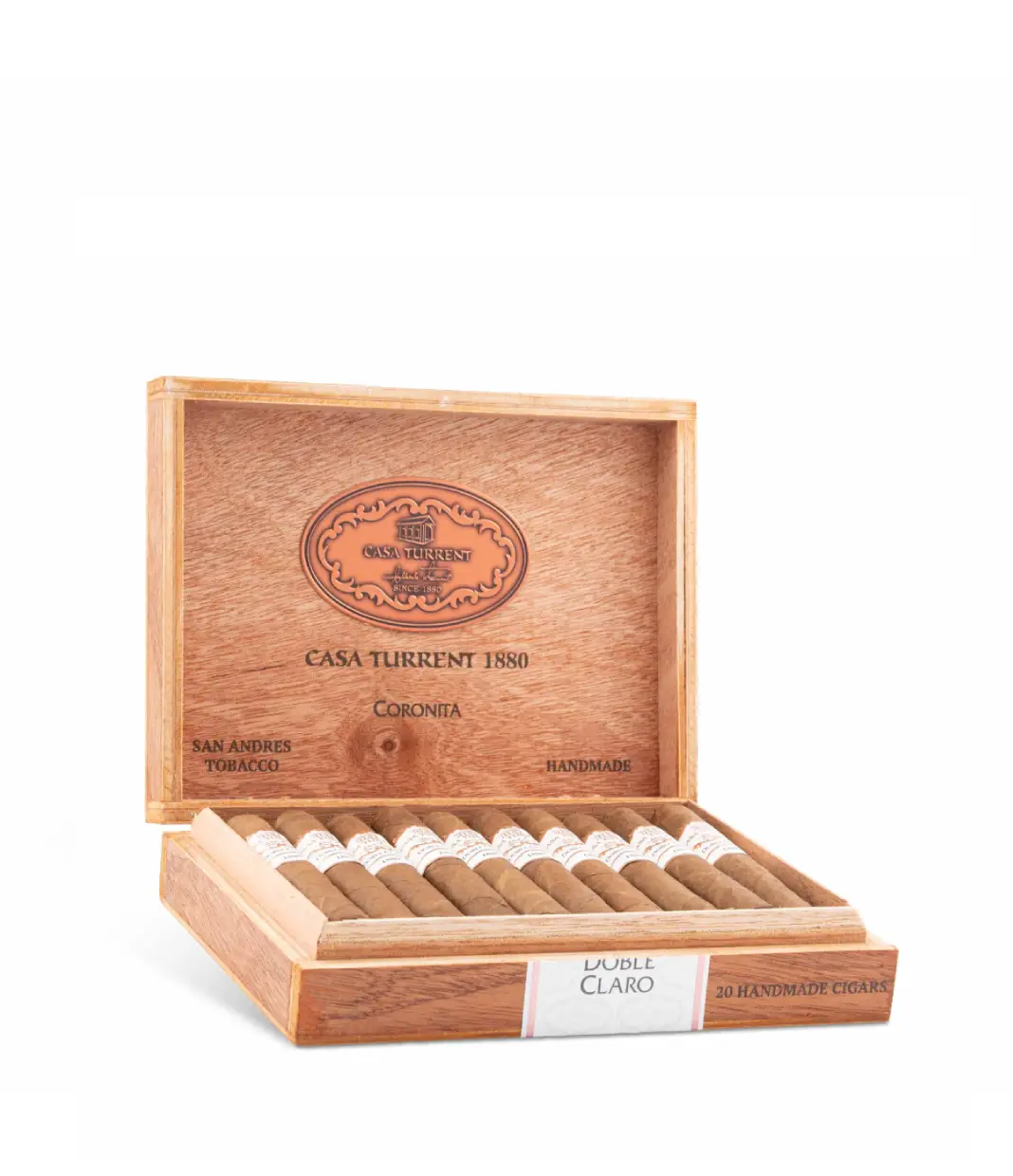Casa Turrent 1880 Doble Claro Coronita Cigar Box of 20 close-up from AuCigars, premium Cuban cigar