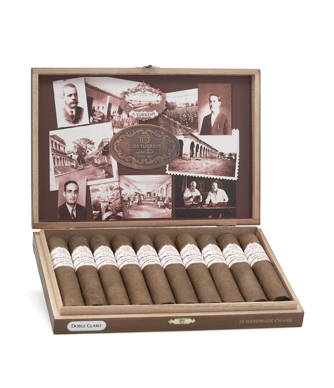 Casa Turrent 1880 Doble Claro Robusto Cigar Box of 10 close-up from AuCigars, premium Cuban cigar