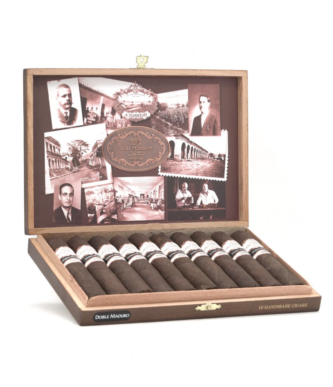 Casa Turrent 1880 Doble Maduro Robusto Cigar Box of 10 close-up from AuCigars, premium Cuban cigar