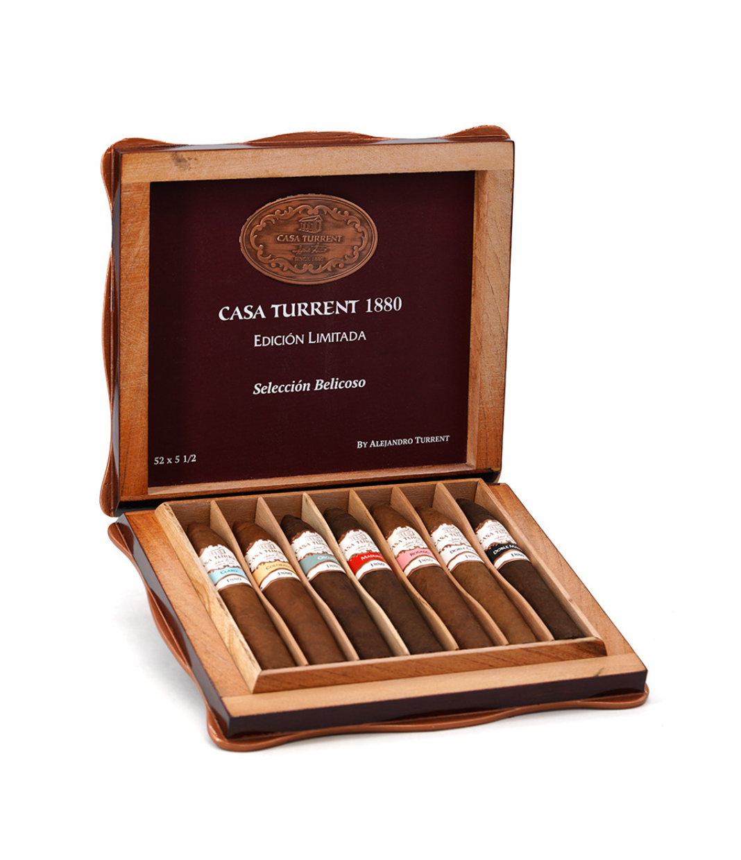 Casa Turrent 1880 Limited Edition Belicoso Selection Cigar Box of 7 close-up from AuCigars, premium Cuban cigar