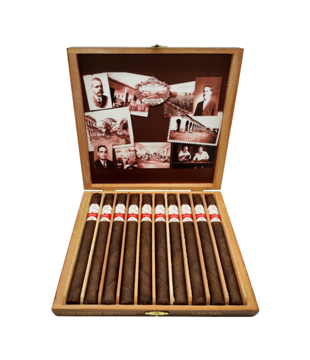 Casa Turrent 1880 Maduro Lancero Cigar Box of 10 close-up from AuCigars, premium Cuban cigar
