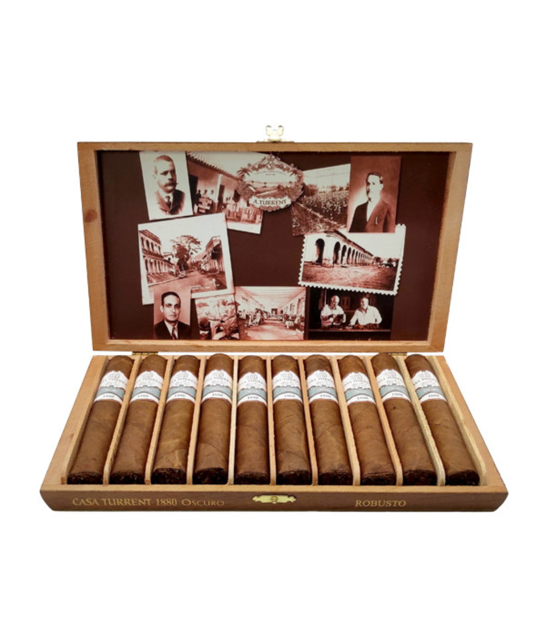 Casa Turrent 1880 Oscuro Robusto Cigar Box of 10 close-up from AuCigars, premium Cuban cigar