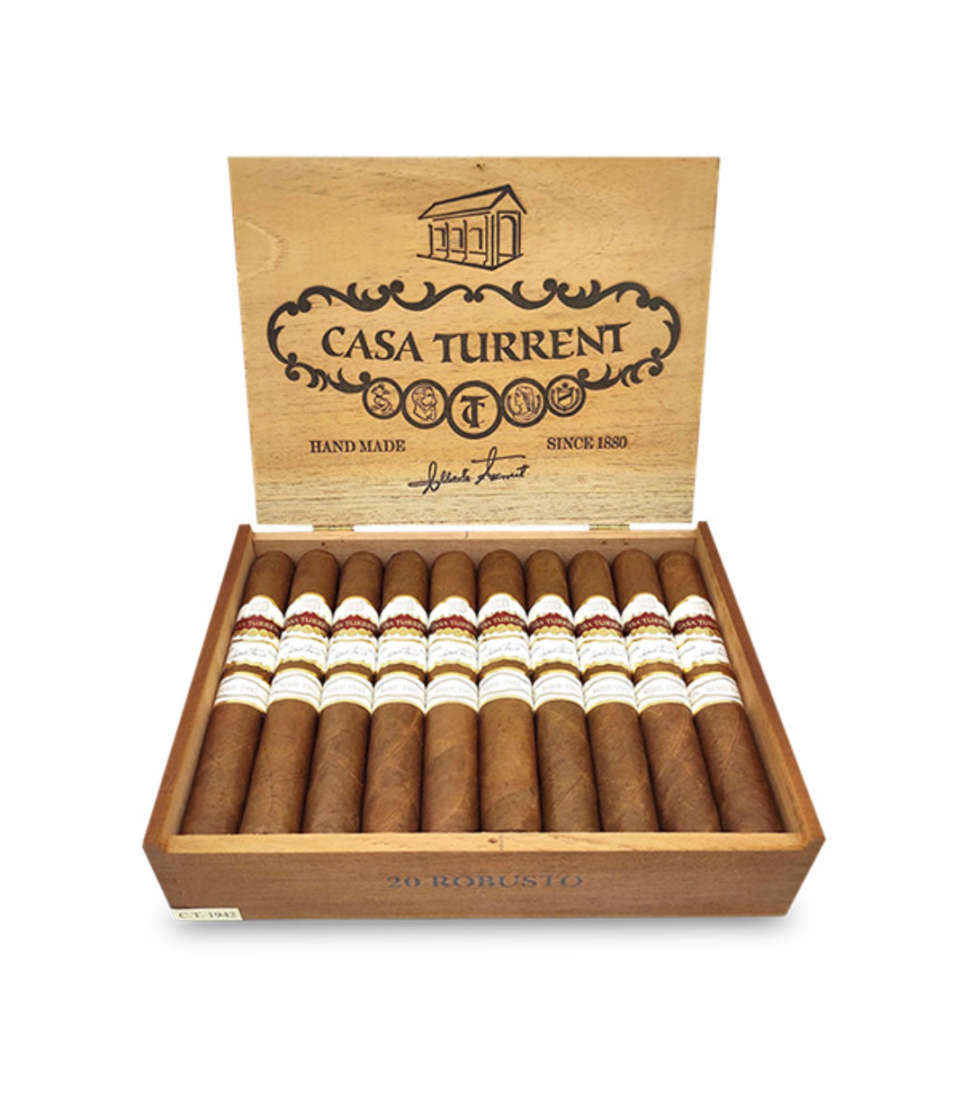 Casa Turrent 1942 Gran Robusto Cigar Box of 20 close-up from AuCigars, premium Cuban cigar
