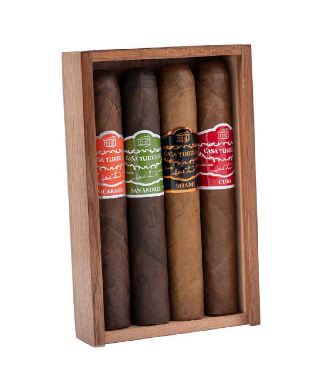 Casa Turrent Origins Robusto Mix Cigar Box of 4 close-up from AuCigars, premium Cuban cigar