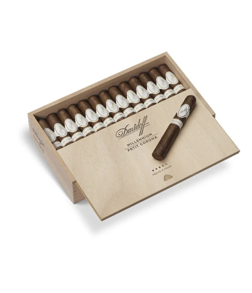 Davidoff Millennium Petit Corona Cigar Box of 25 close-up from AuCigars, premium Cuban cigar