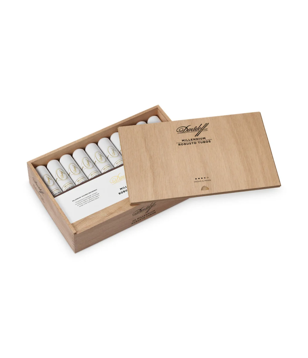 Davidoff Millennium Robusto Tubos Cigar Box of 20 close-up from AuCigars, premium Cuban cigar