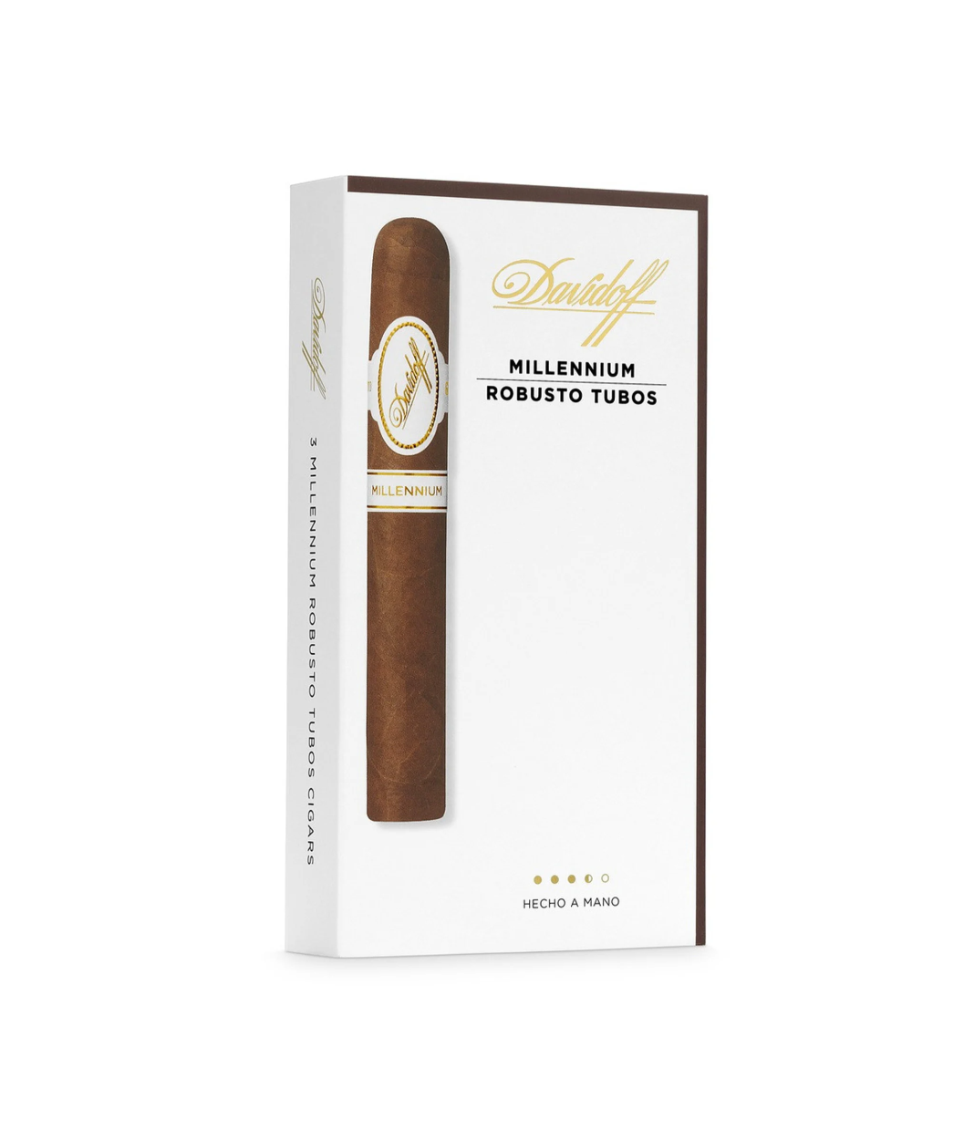 Davidoff Millennium Robusto Tubos Cigar Box of 3 close-up from AuCigars, premium Cuban cigar