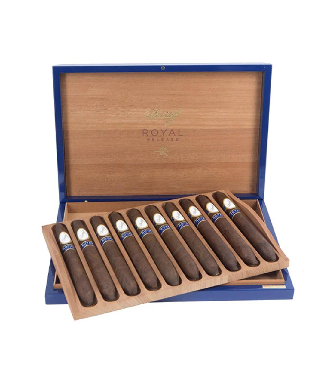 Davidoff Royal Release Salomones Cigar Box of 10 close-up from AuCigars, premium Cuban cigar