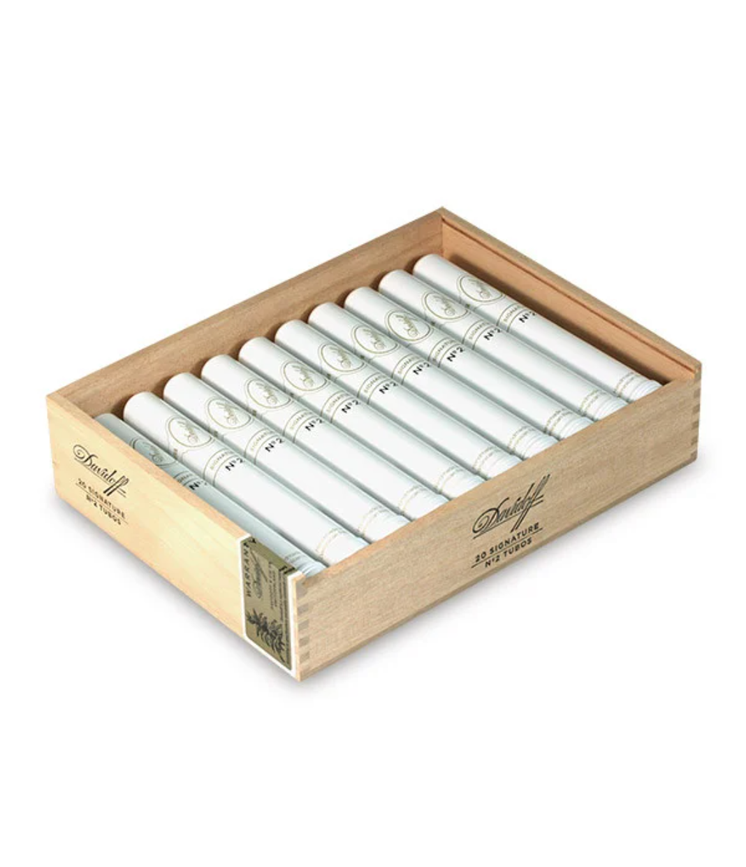 Davidoff Signature No.2 Tubos Cigar Box of 20 close-up from AuCigars, premium Cuban cigar