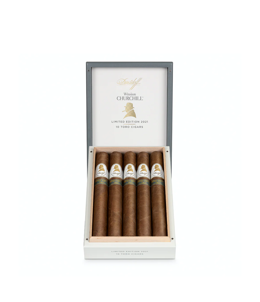 Davidoff Winston Churchill Edicion Limitada 2021 Cigar Box of 10 close-up from AuCigars, premium Cuban cigar