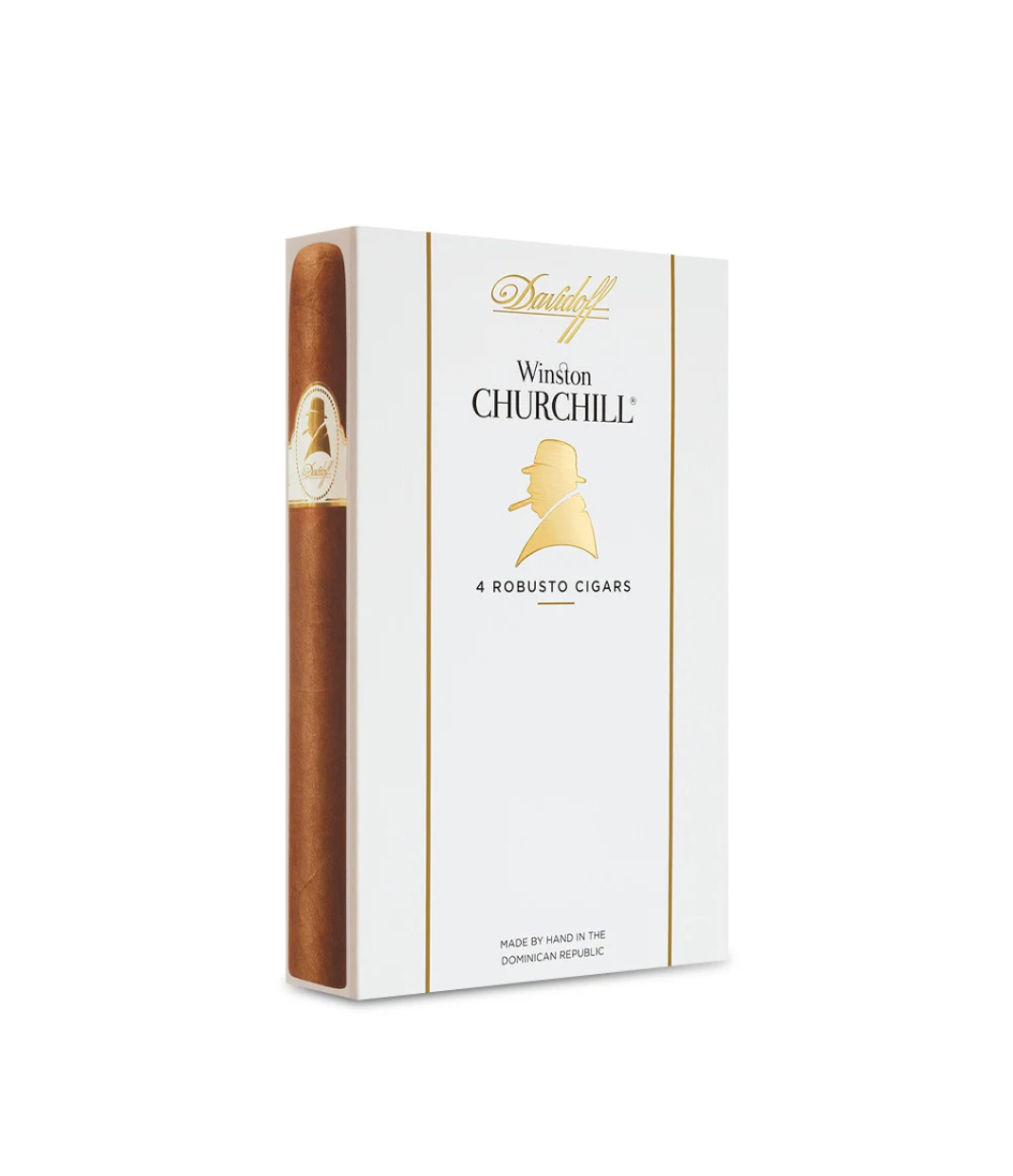 Davidoff Winston Churchill Robusto Cigar Box of 4 close-up from AuCigars, premium Cuban cigar