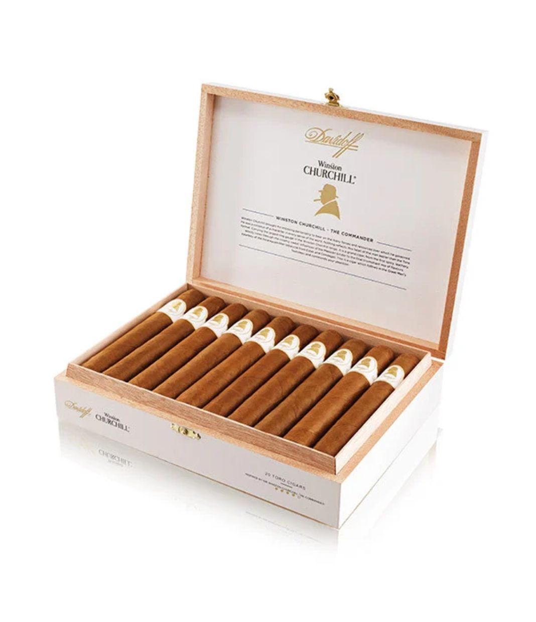 Davidoff Winston Churchill Toro Cigar Box of 20 close-up from AuCigars, premium Cuban cigar
