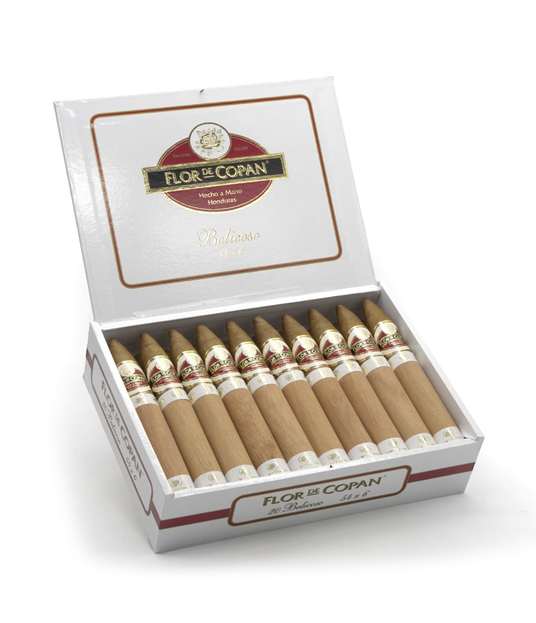 Flor De Copan Belicoso Cigar Box of 20 close-up from AuCigars, premium Cuban cigar