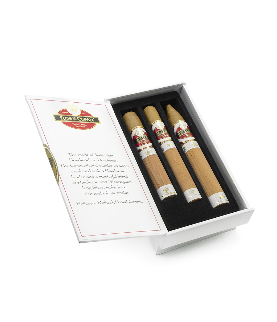 Flor De Copan Classic Gift Pack Cigar Box of 3 X 2 close-up from AuCigars, premium Cuban cigar