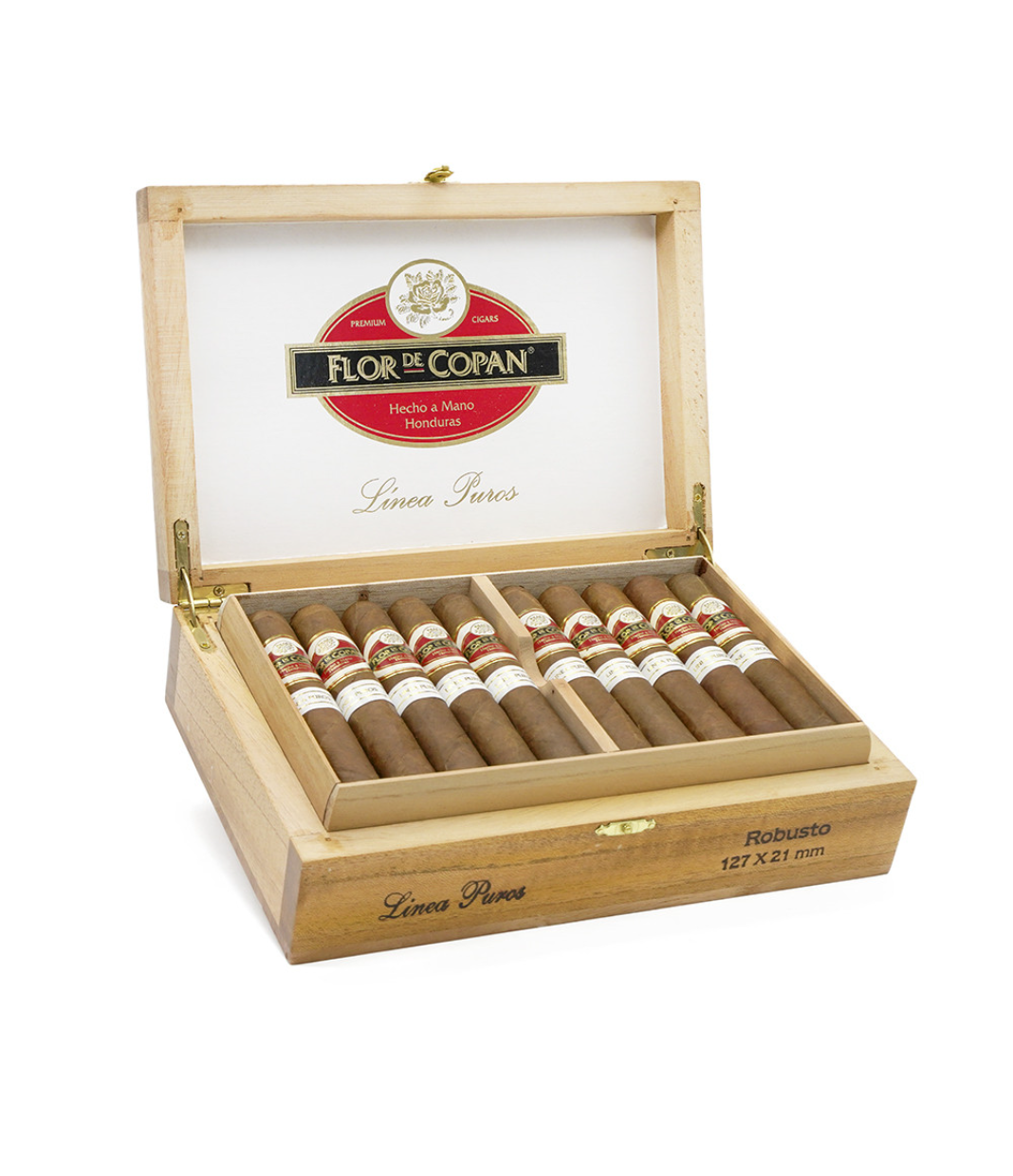 Flor De Copan Linea Puros Robusto Cigar Box of 20 close-up from AuCigars, premium Cuban cigar