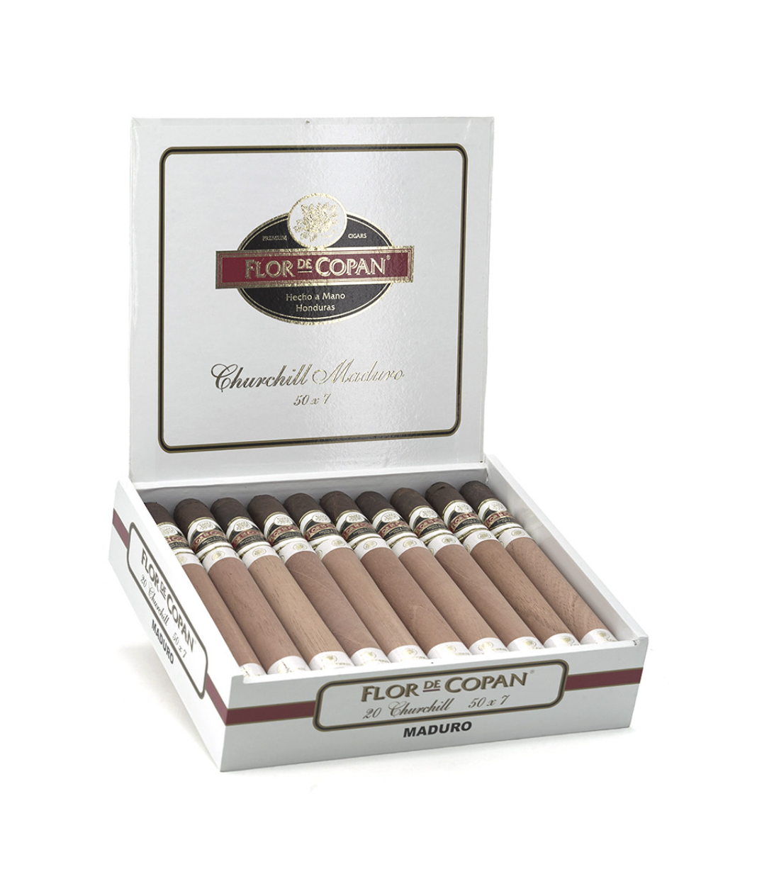 Flor De Copan Maduro Churchill Cigar Box of 20 close-up from AuCigars, premium Cuban cigar