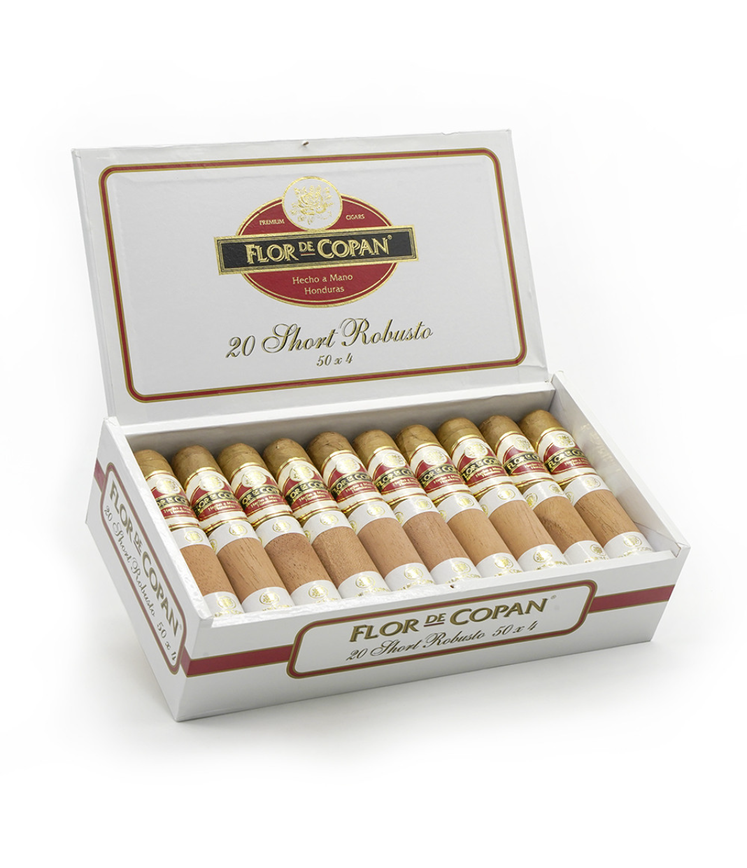 Flor De Copan Short Robusto Cigar Box of 20 close-up from AuCigars, premium Cuban cigar