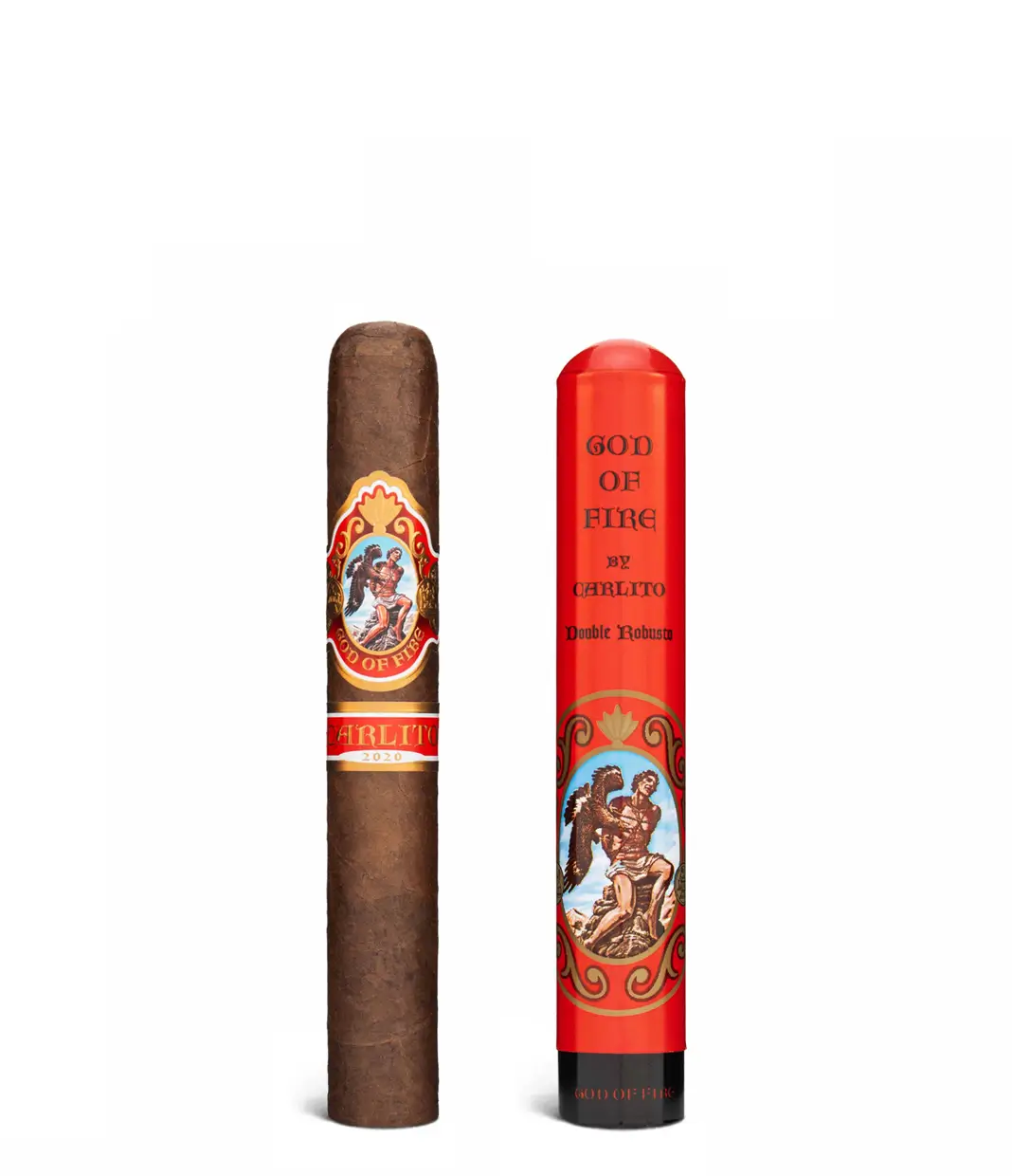 God of Fire By Carlito Double Robusto Tubos (2024) Box of 8 from AuCigars, premium Cuban cigar.