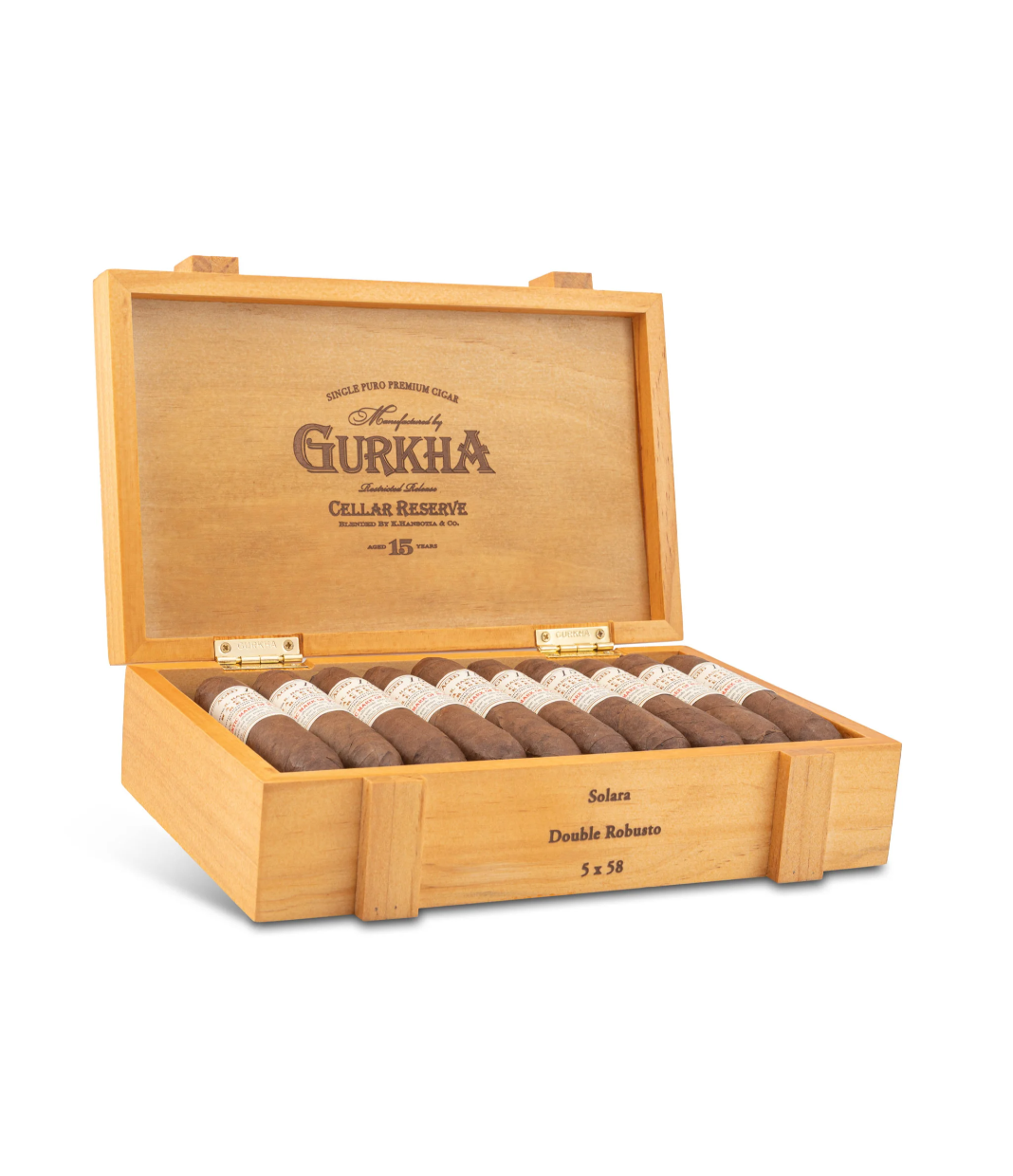 Gurkha Cellar Reserve 15 Years Solara Cigar Box of 20 close-up from AuCigars, premium Cuban cigar