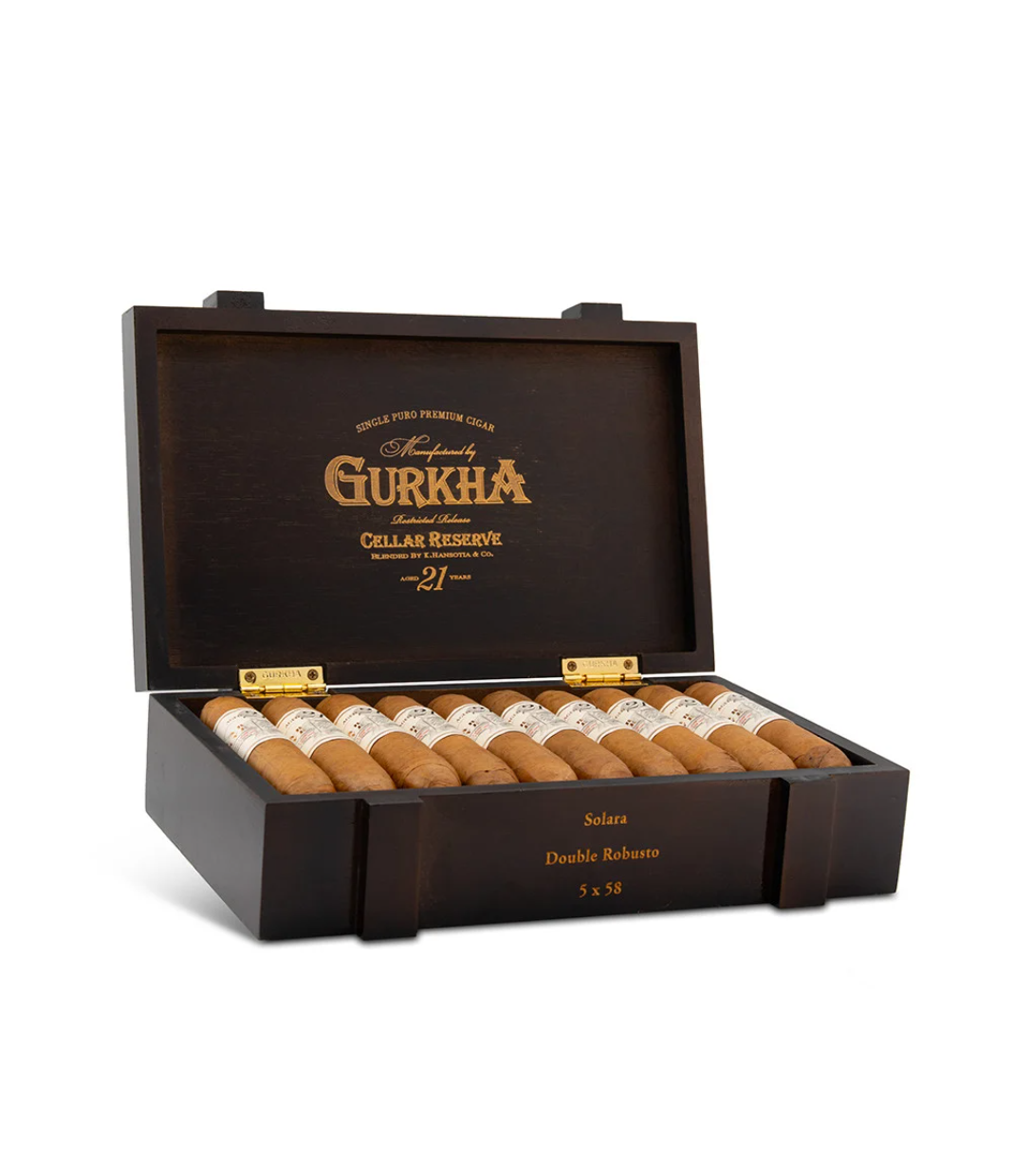 Gurkha Cellar Reserve 21 Years Solara Cigar Box of 20 close-up from AuCigars, premium Cuban cigar