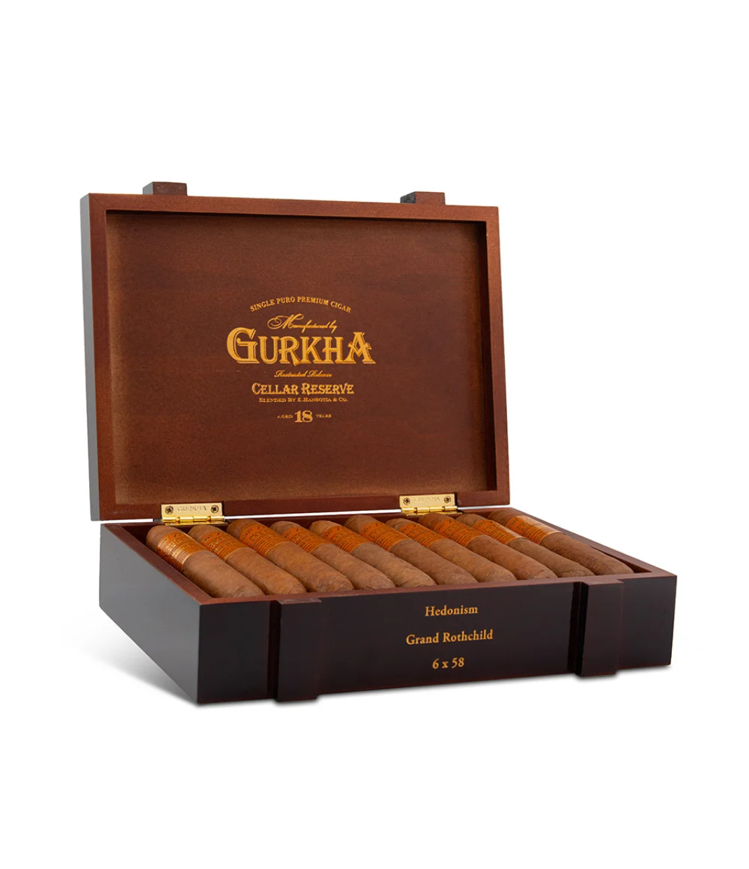 Gurkha Cellar Reserve Edicion Especial 18 Years Hedonism Cigar Box of 20 close-up from AuCigars, premium Cuban cigar