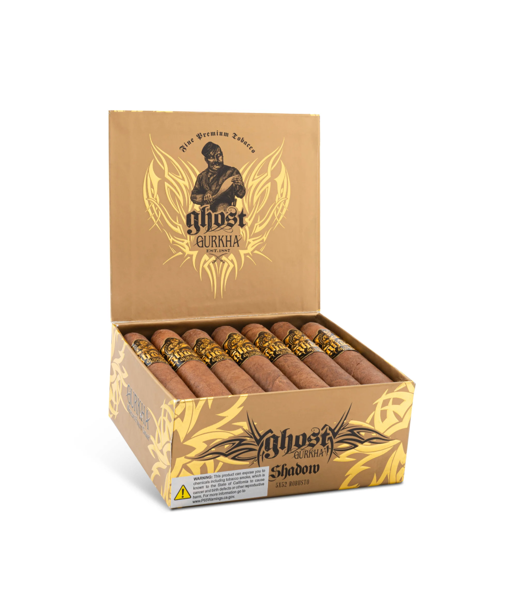 Gurkha Ghost Gold Shadow Cigar Box of 21 close-up from AuCigars, premium Cuban cigar