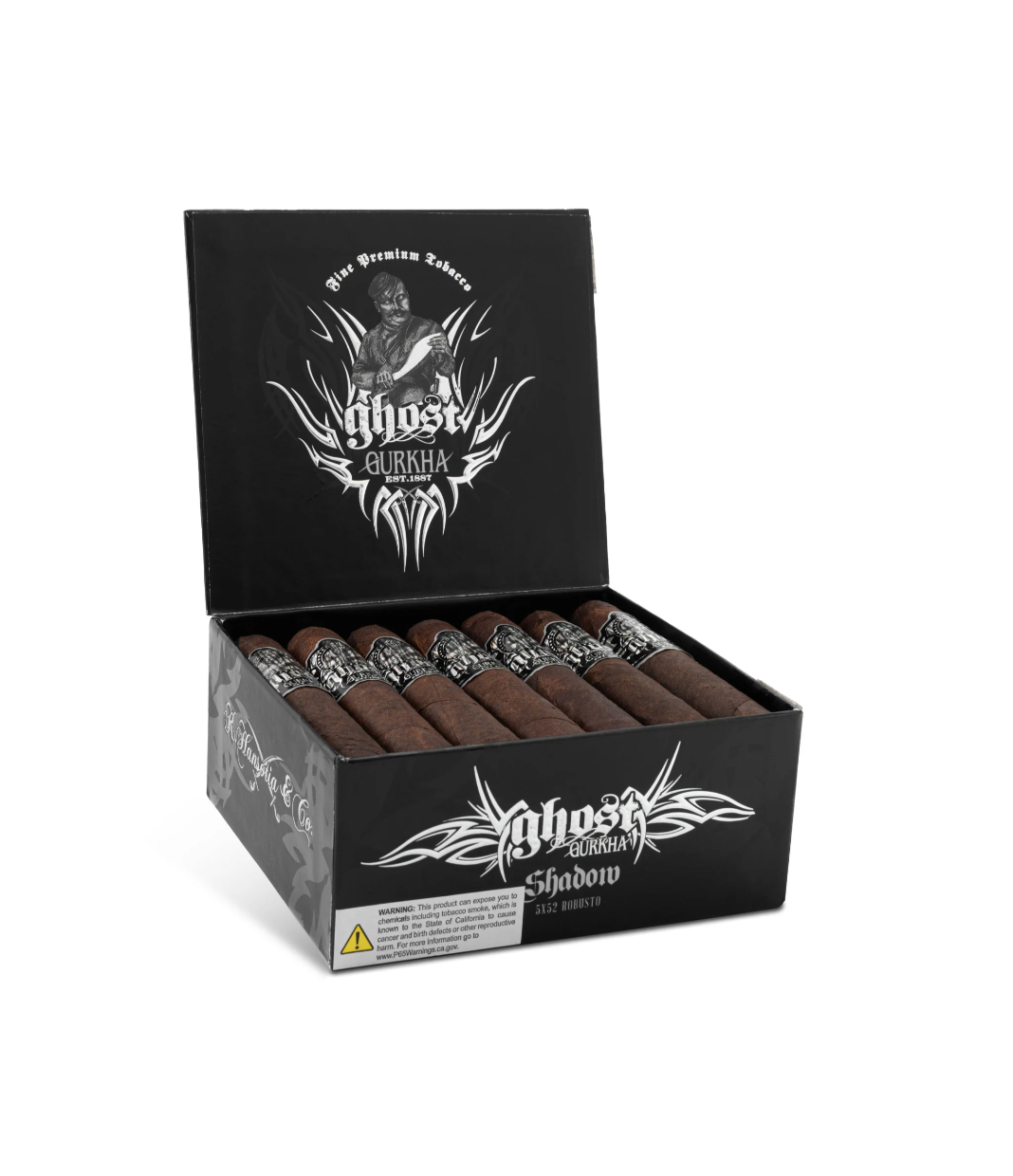 Gurkha Ghost Shadow Cigar Box of 21 close-up from AuCigars, premium Cuban cigar