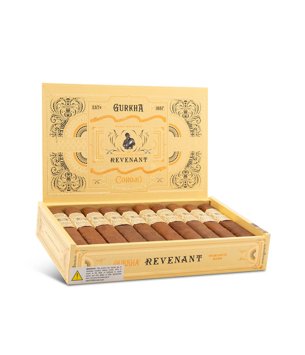 Gurkha Revenant Corojo Robusto Cigar Box of 20 close-up from AuCigars, premium Cuban cigar