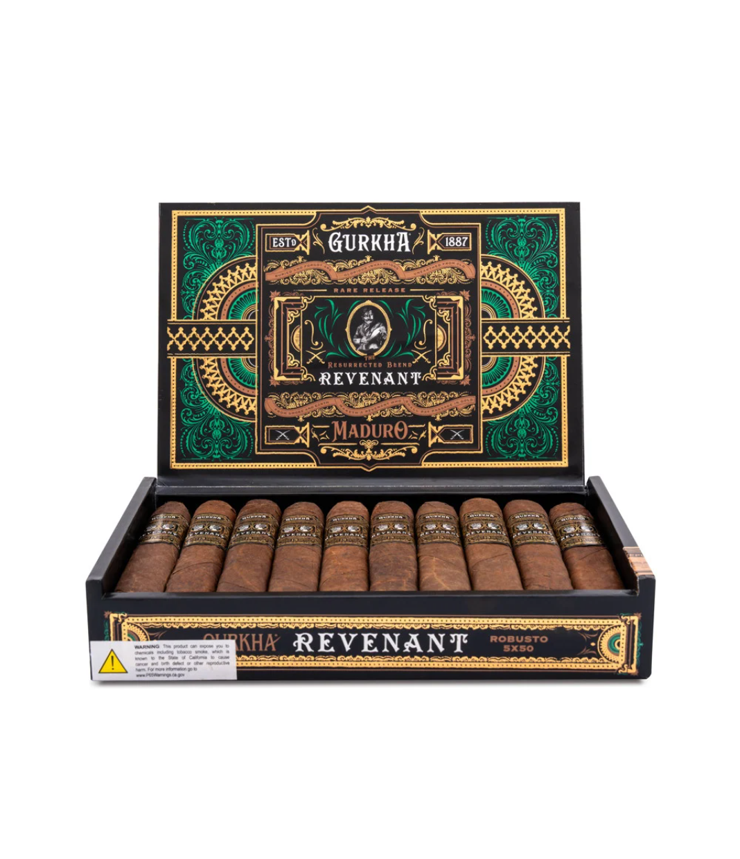 Gurkha Revenant Maduro Robusto Cigar Box View 3 from AuCigars, premium Cuban cigar