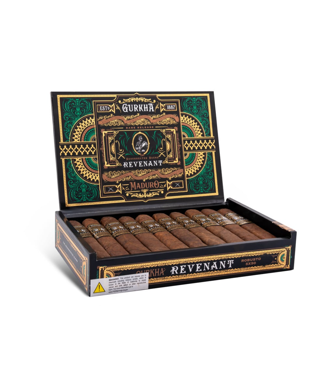 Gurkha Revenant Maduro Robusto Cigar Box of 20 close-up from AuCigars, premium Cuban cigar