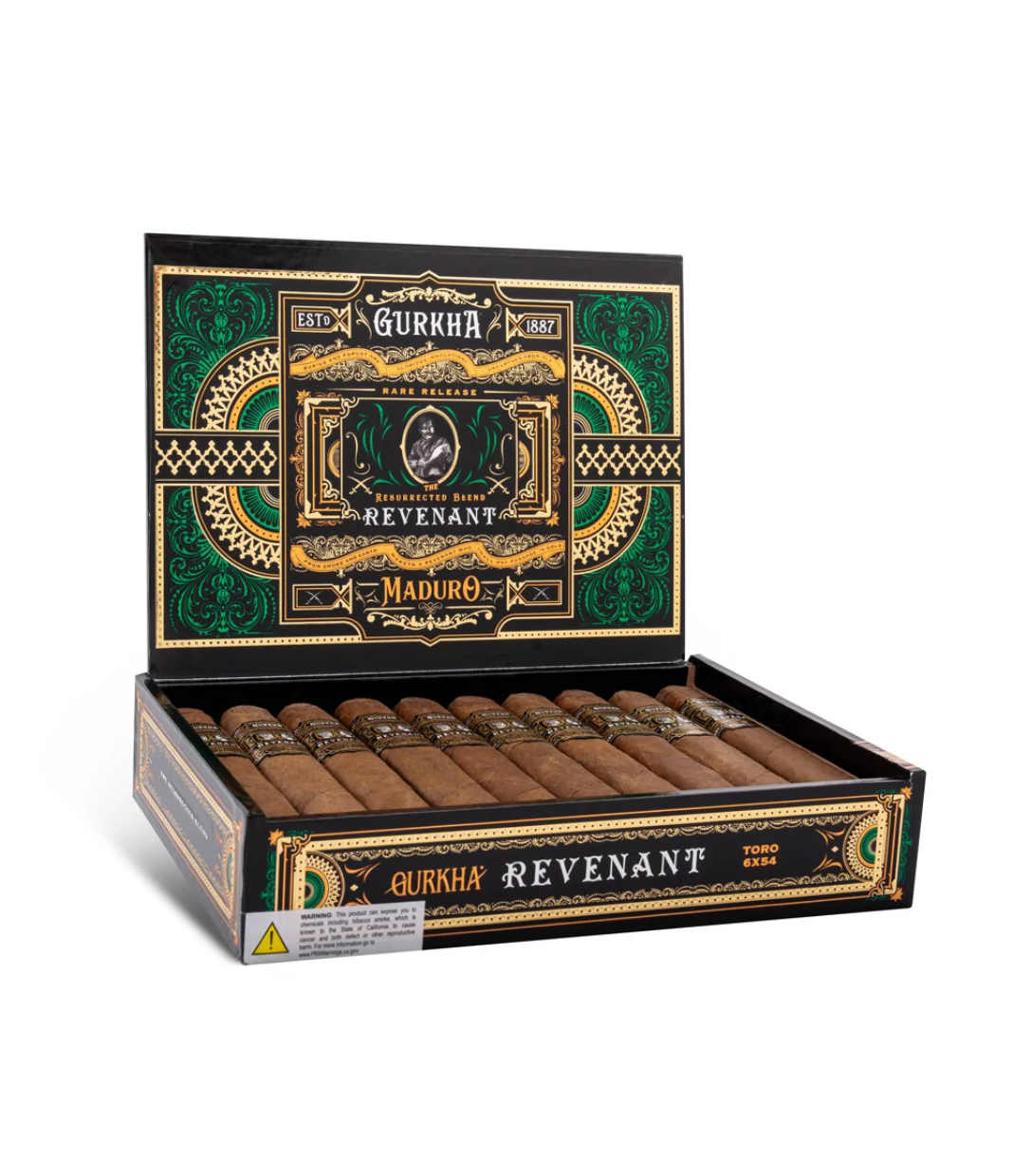Gurkha Revenant Maduro Toro Cigar Box of 20 close-up from AuCigars, premium Cuban cigar
