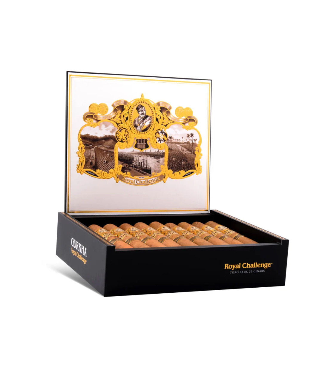Gurkha Royal Challenge Toro Cigar Box of 20 close-up from AuCigars, premium Cuban cigar