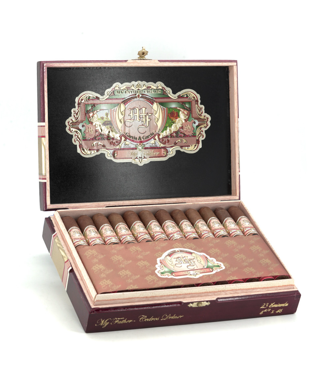 My Father Cedro Deluxe Eminentes Cigar Box of 23 close-up from AuCigars, premium Cuban cigar