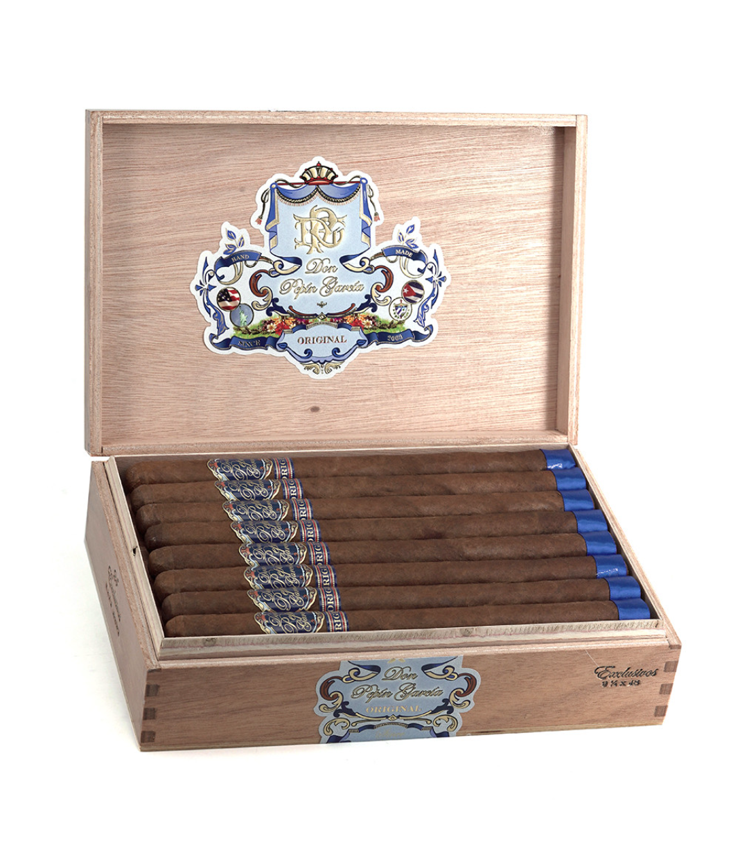 My Father Don Pepin Garcia Blue Exclusivos - Gran Corona Cigar Box of 24 close-up from AuCigars, premium Cuban cigar