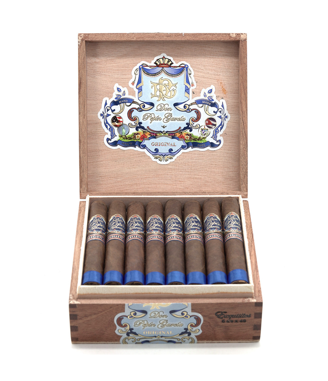 My Father Don Pepin Garcia Blue Exquisitos - Corona Gorda Cigar Box View 2 from AuCigars, premium Cuban cigar